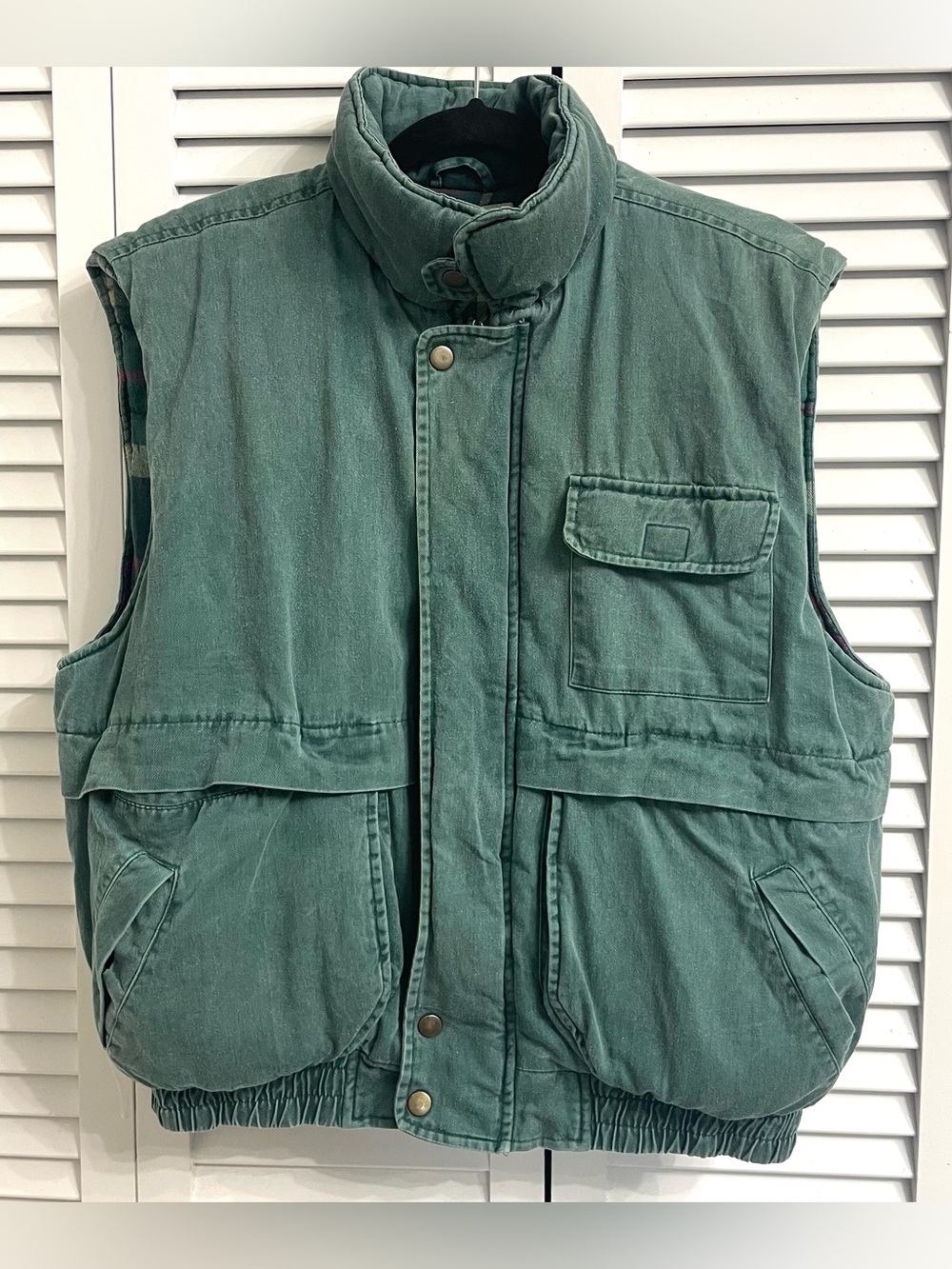 Vintage Greatland Men’s Cotton Utility Vest 90s Green Flannel Lined Outdoor Sz M